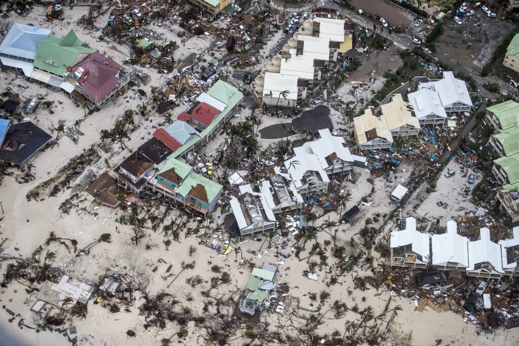 An aerial photography taken by the Dutch Ministry of Defense on Wednesday shows damage from Irma on the island of Sint Maarten